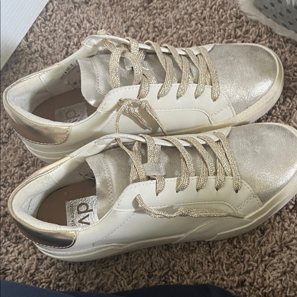 Dolce Vita White and Gold Sneakers